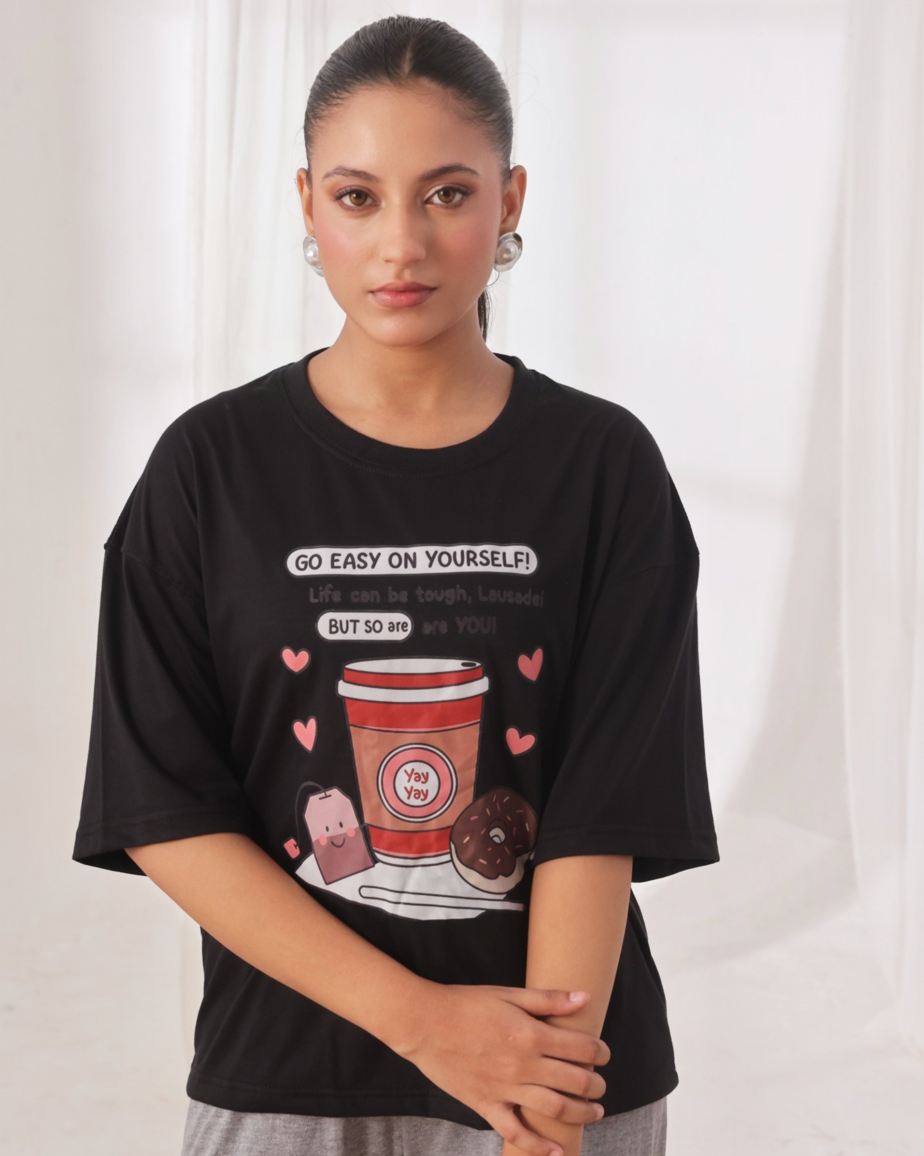 Drop Shoulder Graphic Tee - Go Easy Black