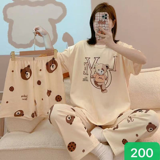 Noise Cotton 3 Piece Printed Pajama Suit Milky Bear