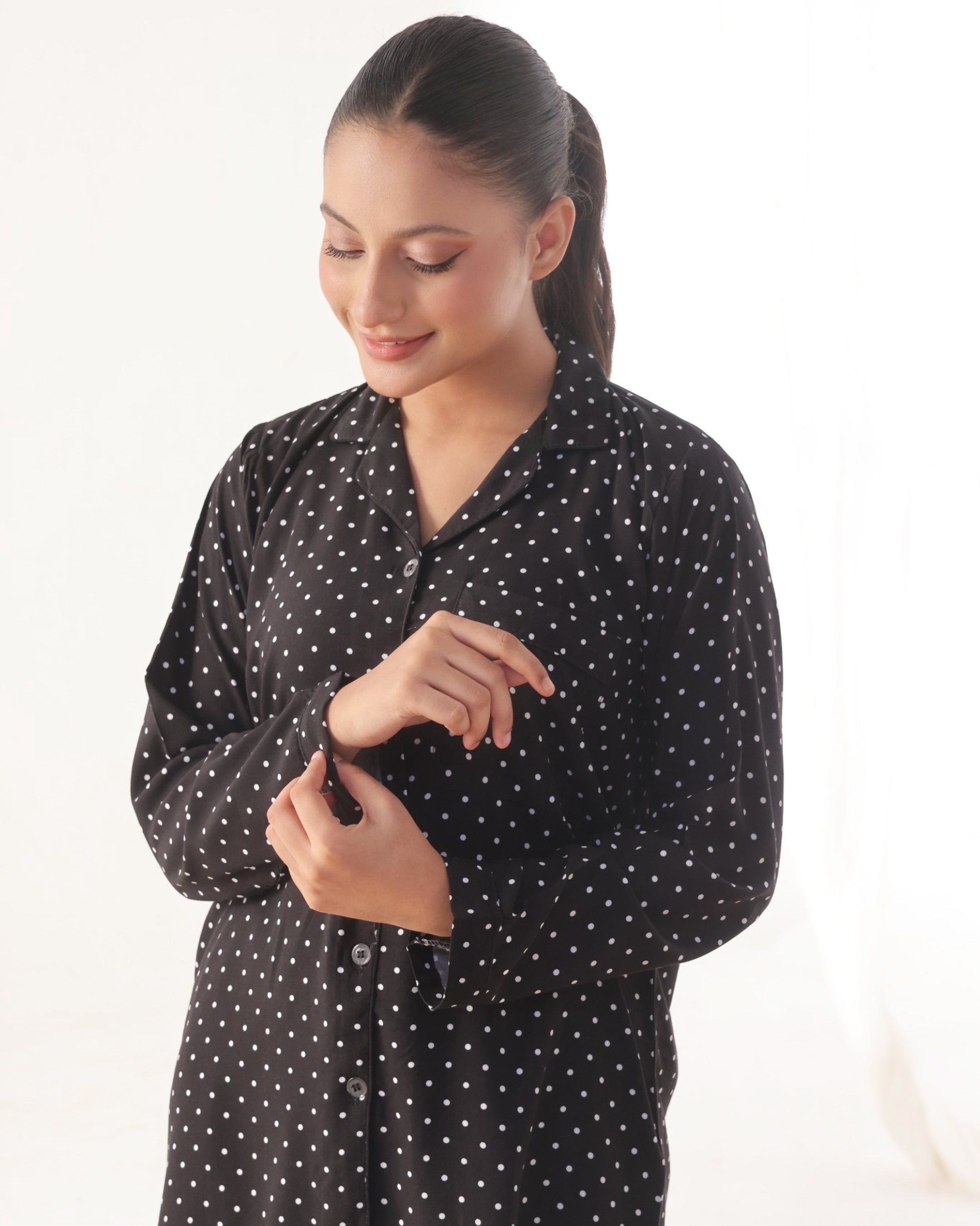 Linen Pajama Suit - Dot Drape