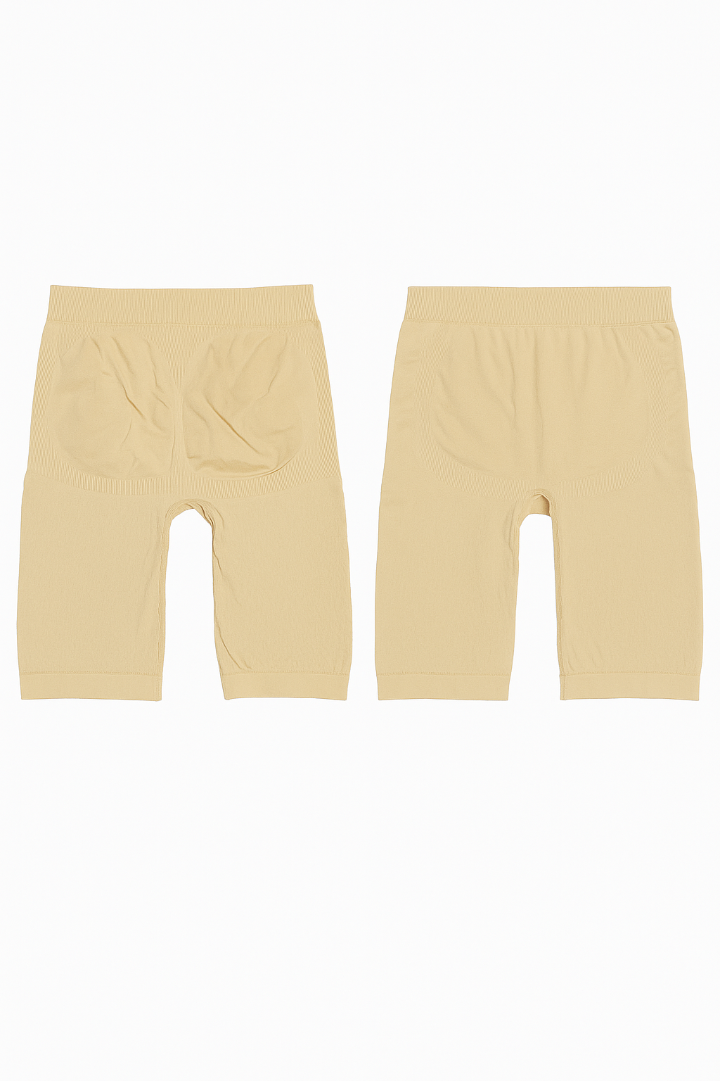 Pair of beige shorts on a white background