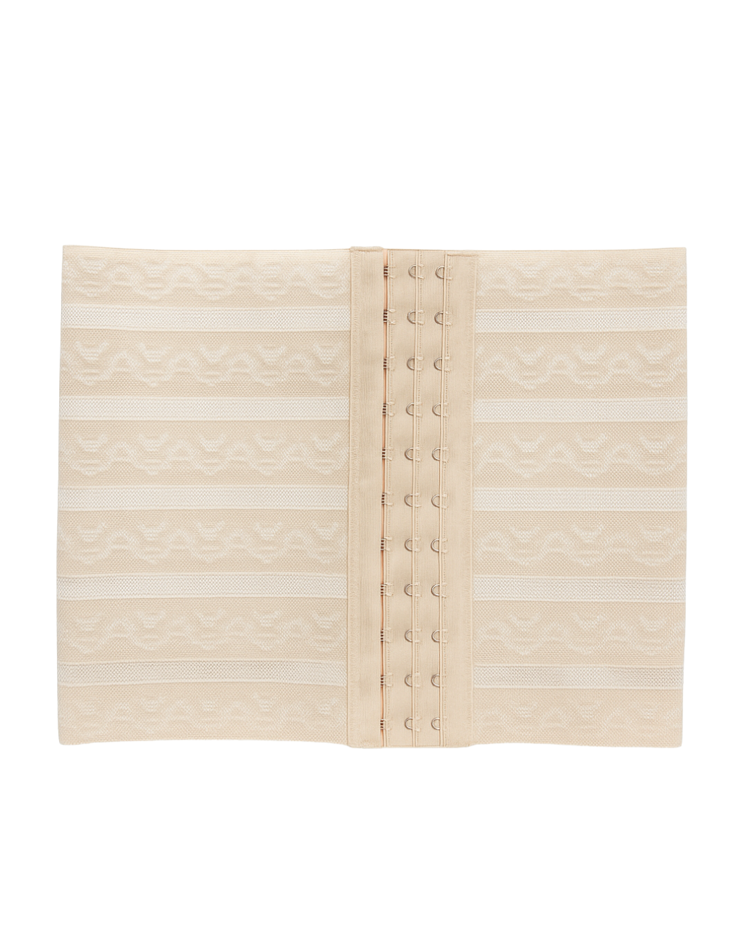 Beige woven folder with metal rings on a white background
