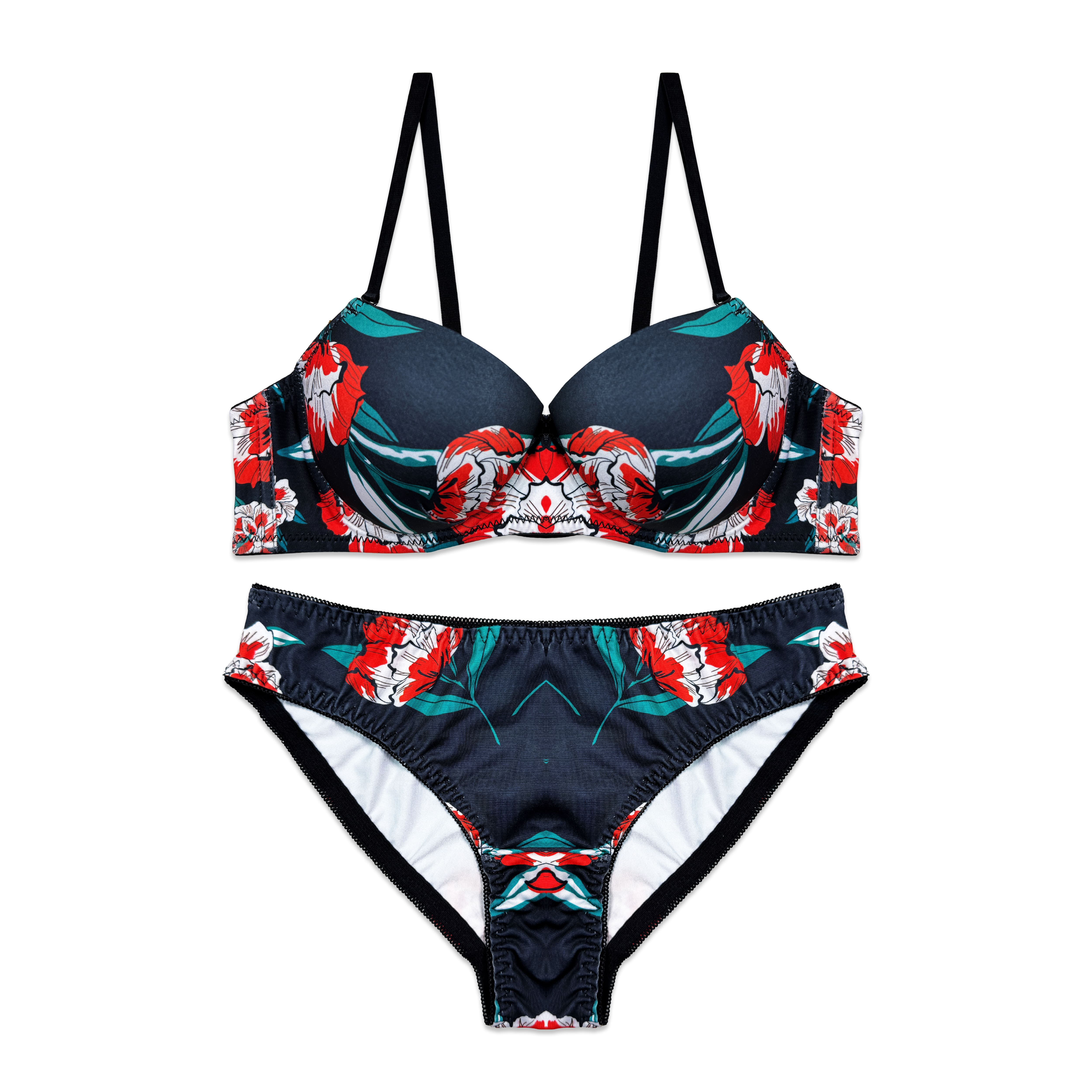 Cheek Floral Print Padded Bra and Panty Set
