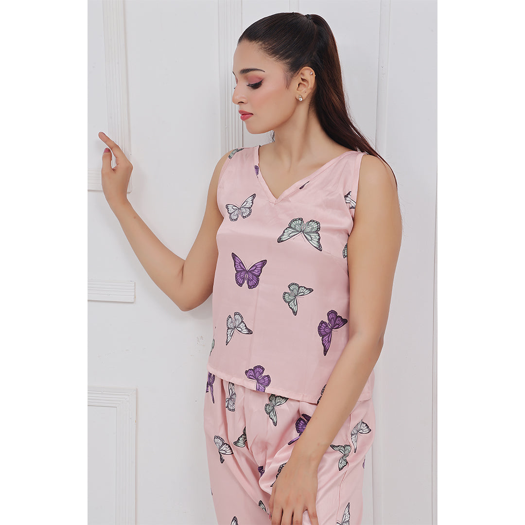 Silk Sleeveless Pj Suit - Dreamy Butterfly