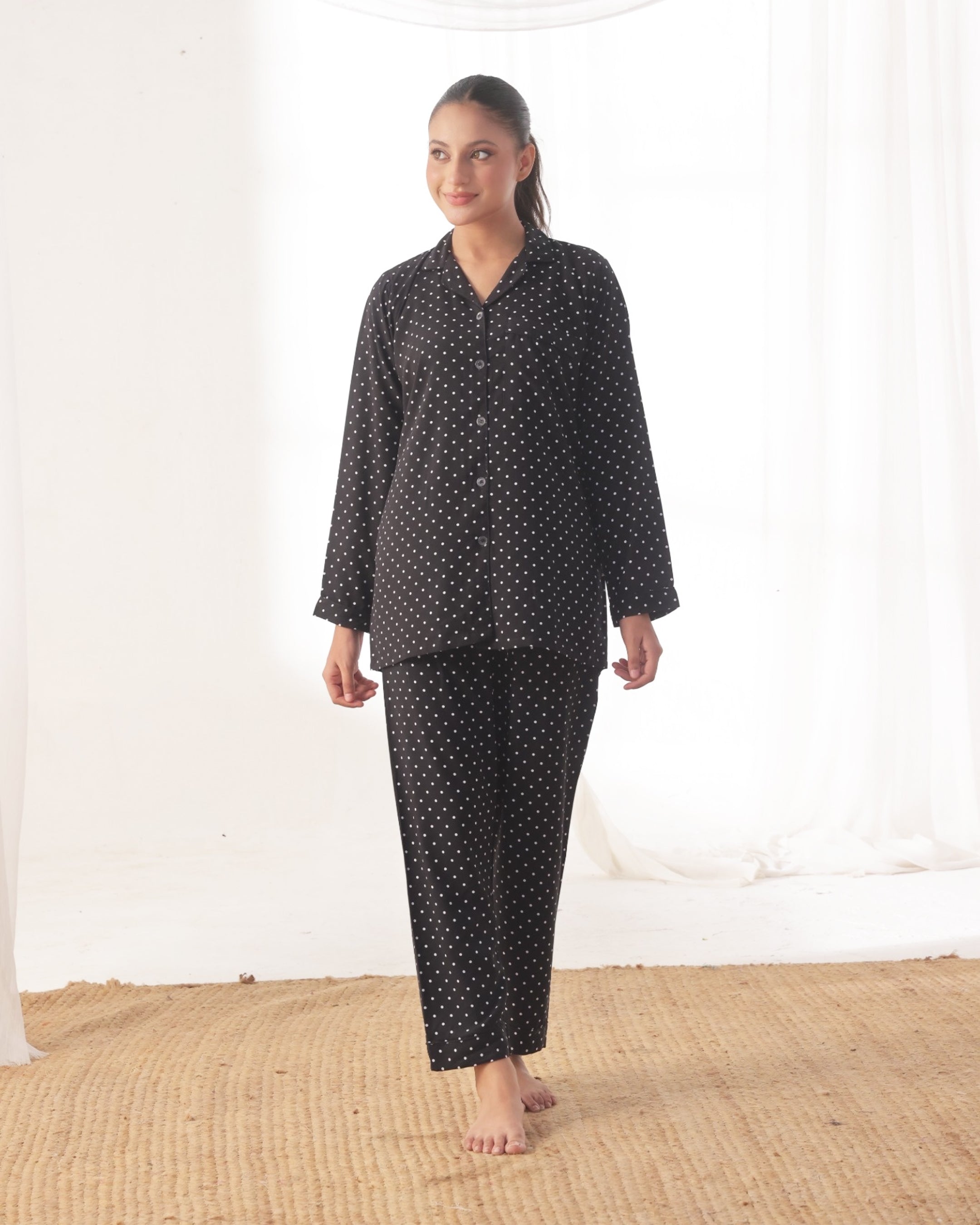 Linen Pajama Suit - Dot Drape
