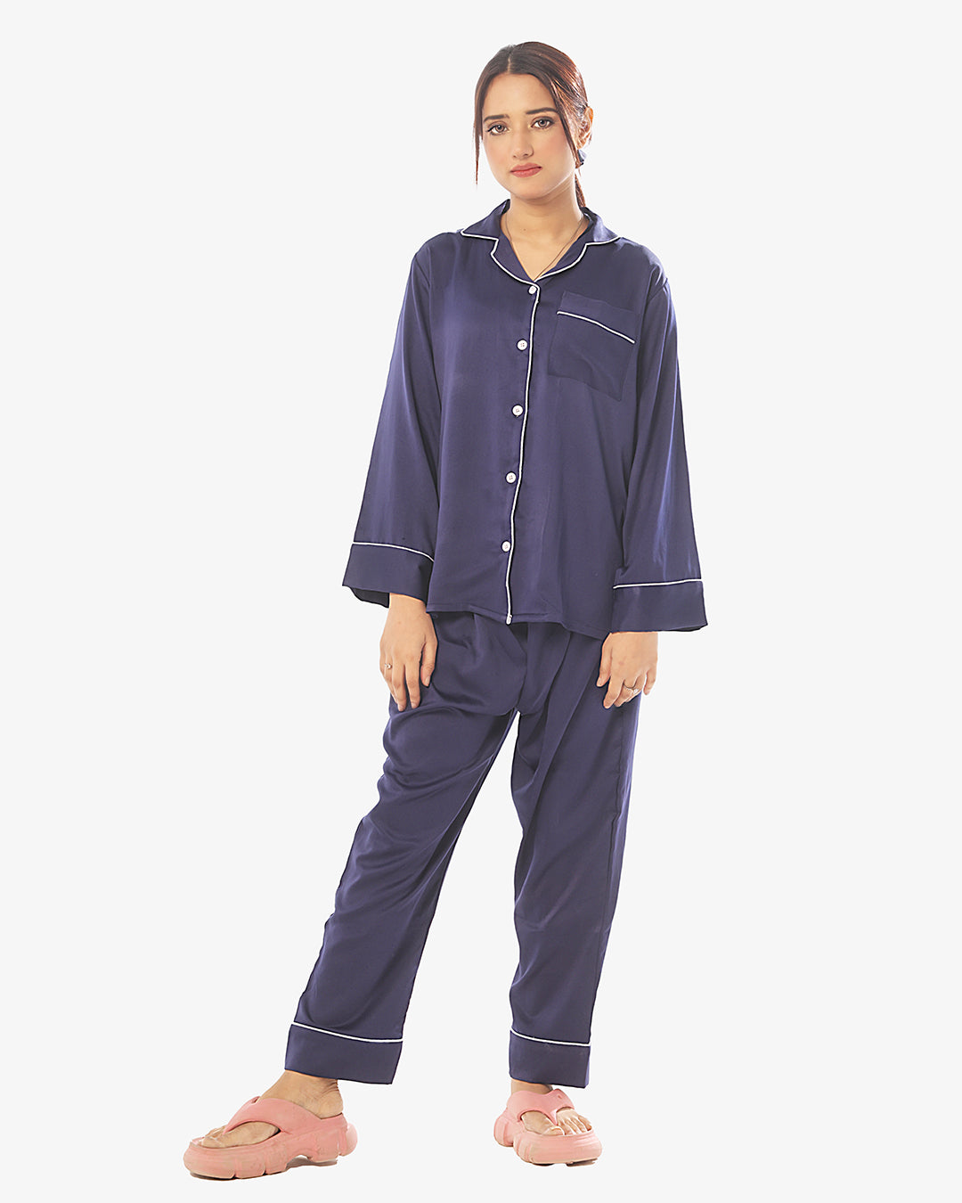 Sajiero Silk Pajama Suit with Scrunchie - Pearl