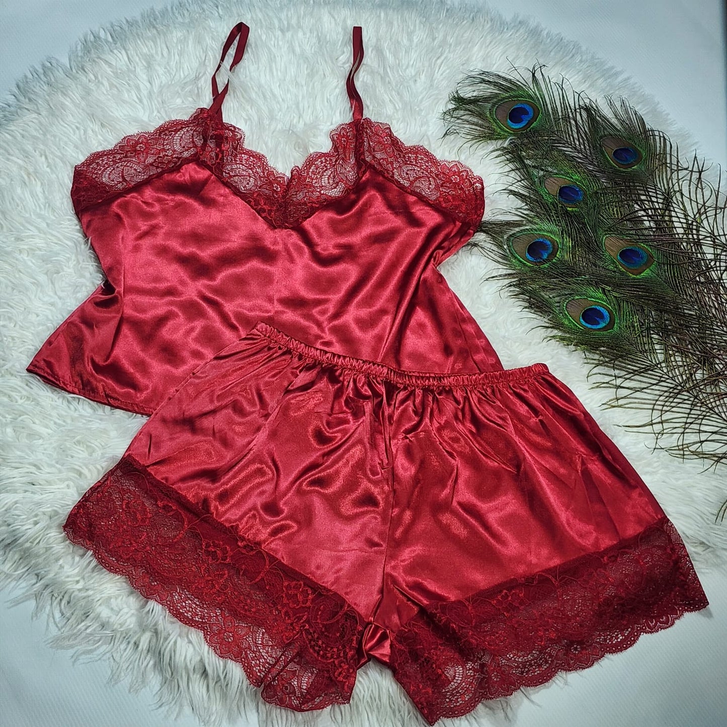 Faux Silk Top and Short Cami Set