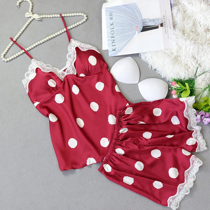 Sajiero Polka Dot - 2pc Silk Inner & Shorts Cami Set
