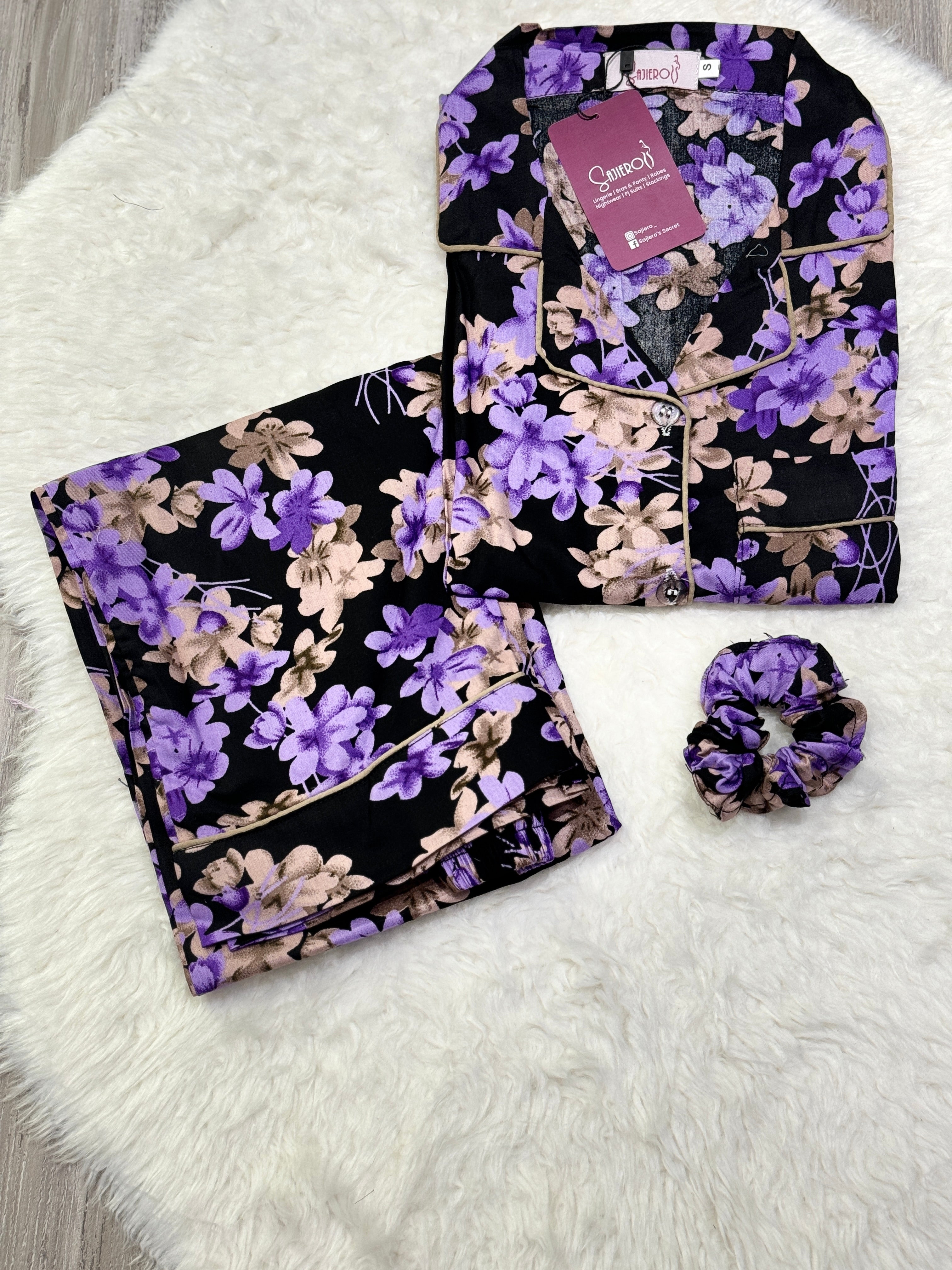 Galaxy Boski Linen Printed Pajama Suit Flowers