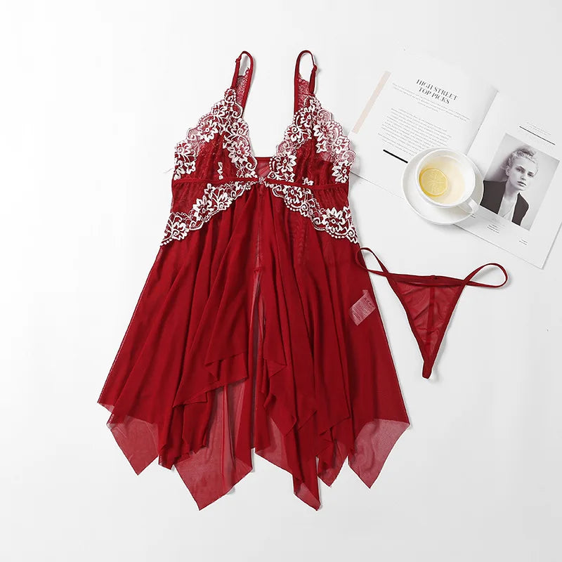 Front Open Floral Transparent Short Lingerie
