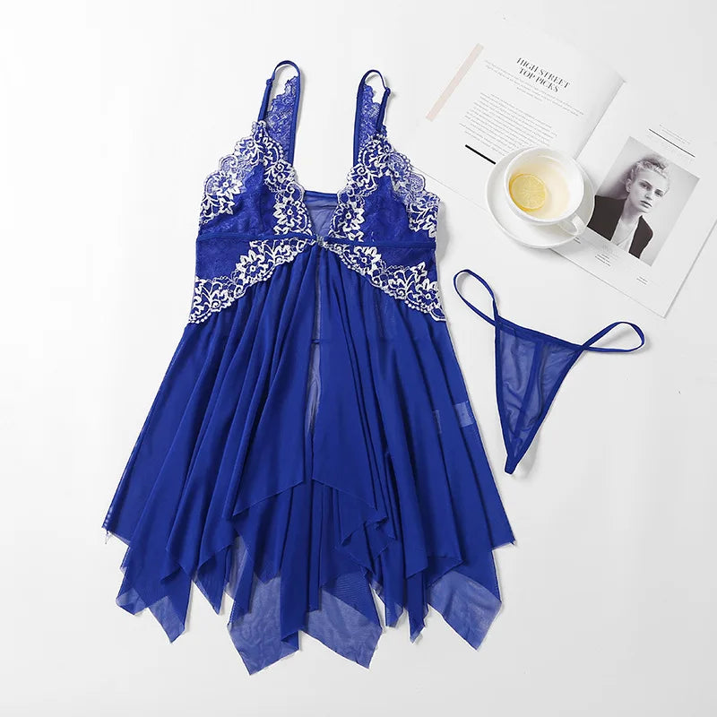 Front Open Floral Transparent Short Lingerie