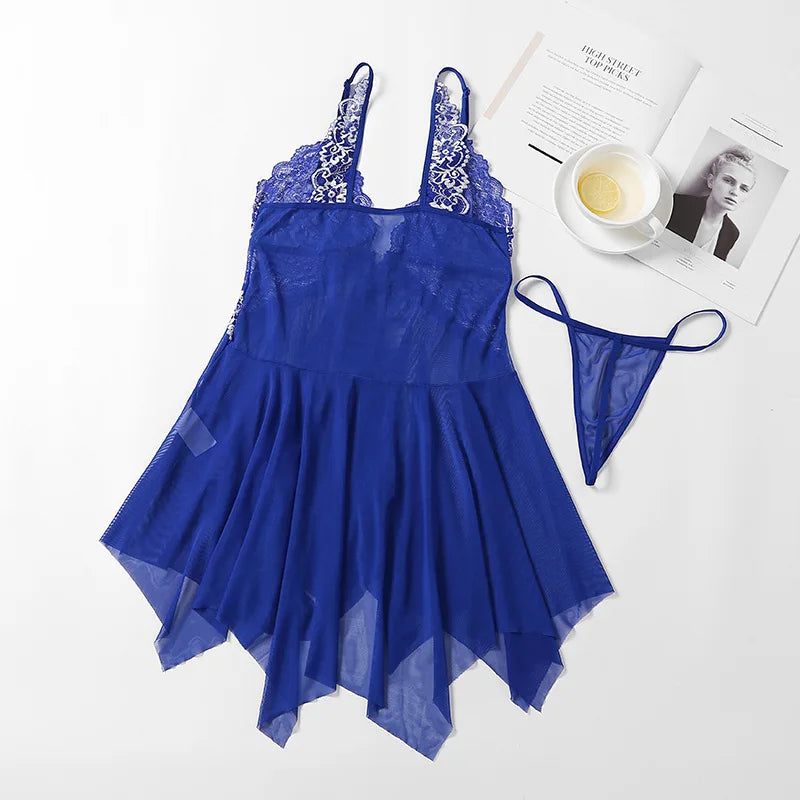 Front Open Floral Transparent Short Lingerie