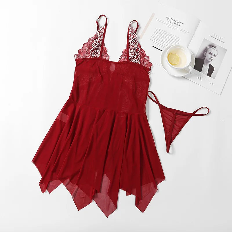 Front Open Floral Transparent Short Lingerie