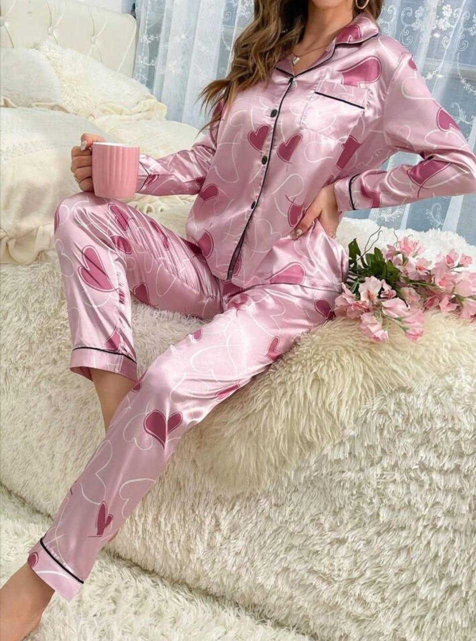 Galaxy Pajama Suit Printed Hearts Pink