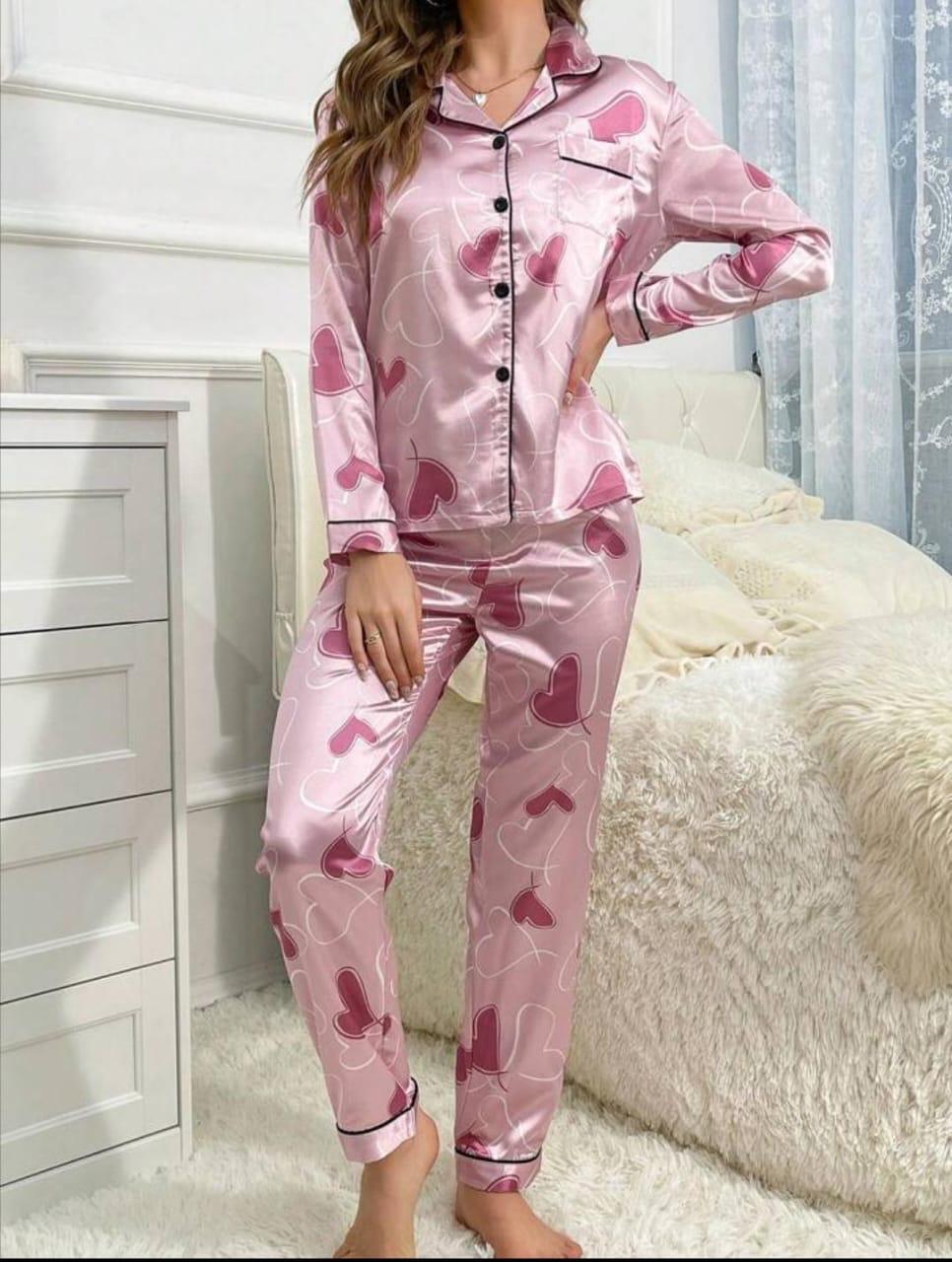 Galaxy Pajama Suit Printed Hearts Pink