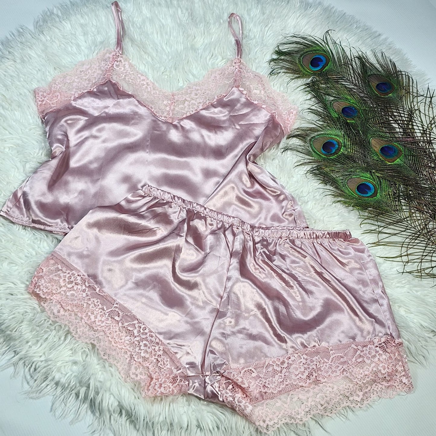 Faux Silk Top and Short Cami Set