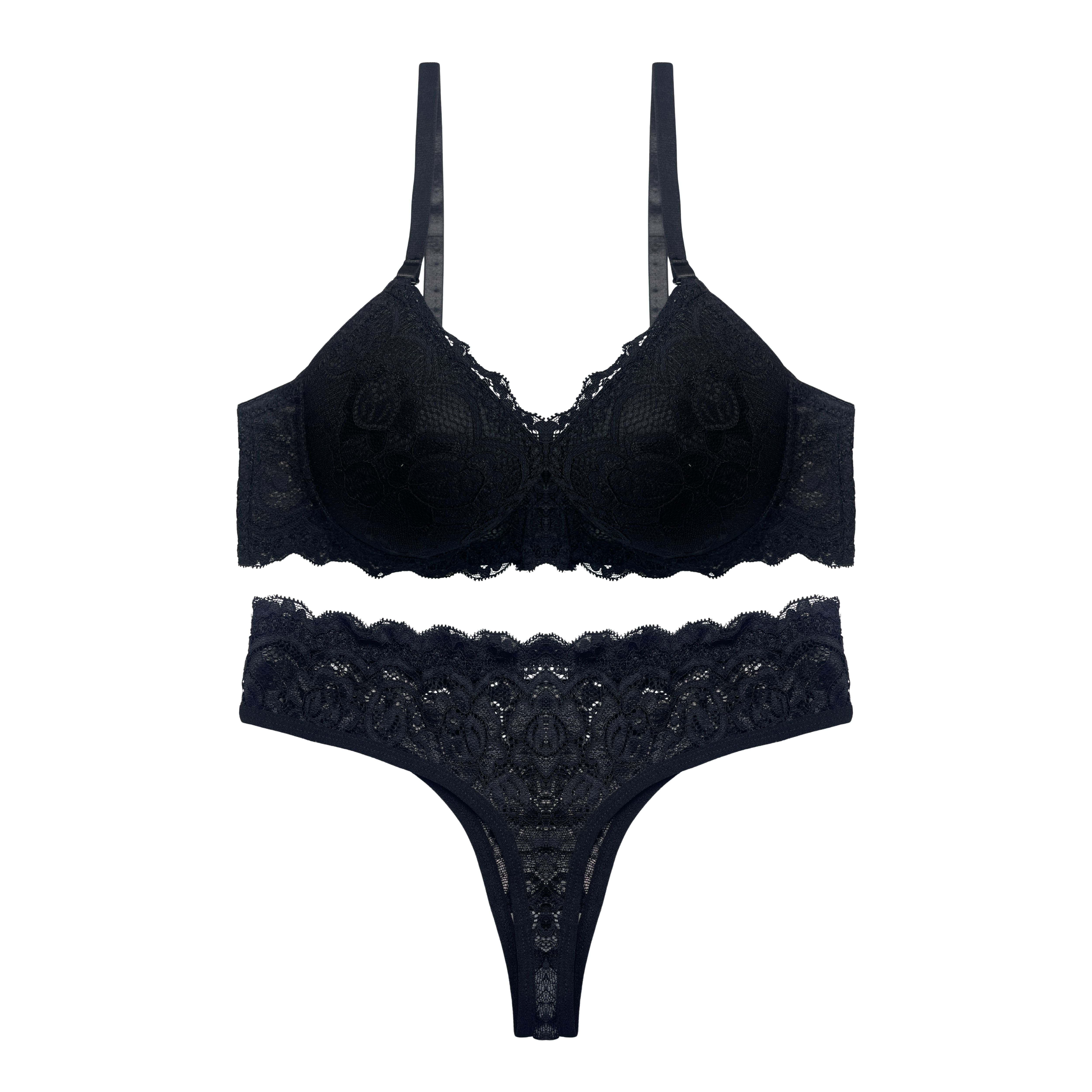 Setbre Lacy Padded Bra and Panty Set Black