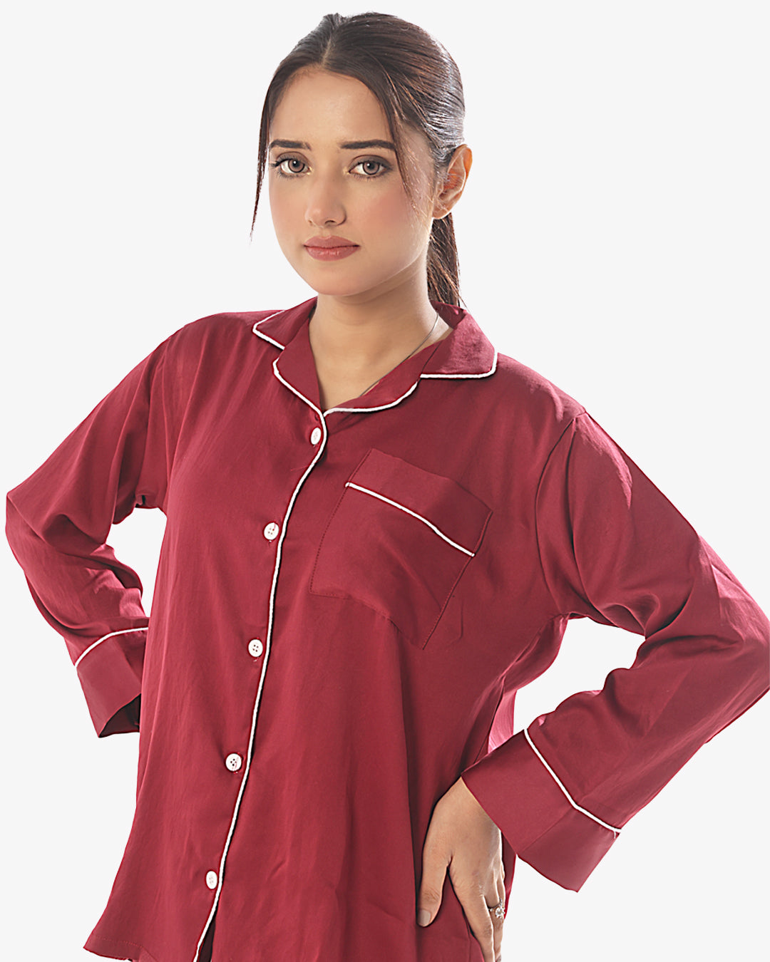 Sajiero Silk Pajama Suit with Scrunchie - Pearl