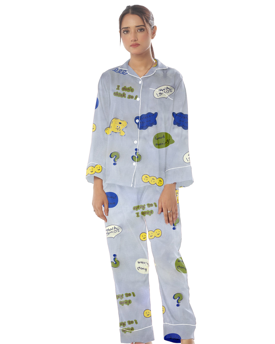 Sajiero Linen Pajama Suit with Scrunchie  - Happy Snooze