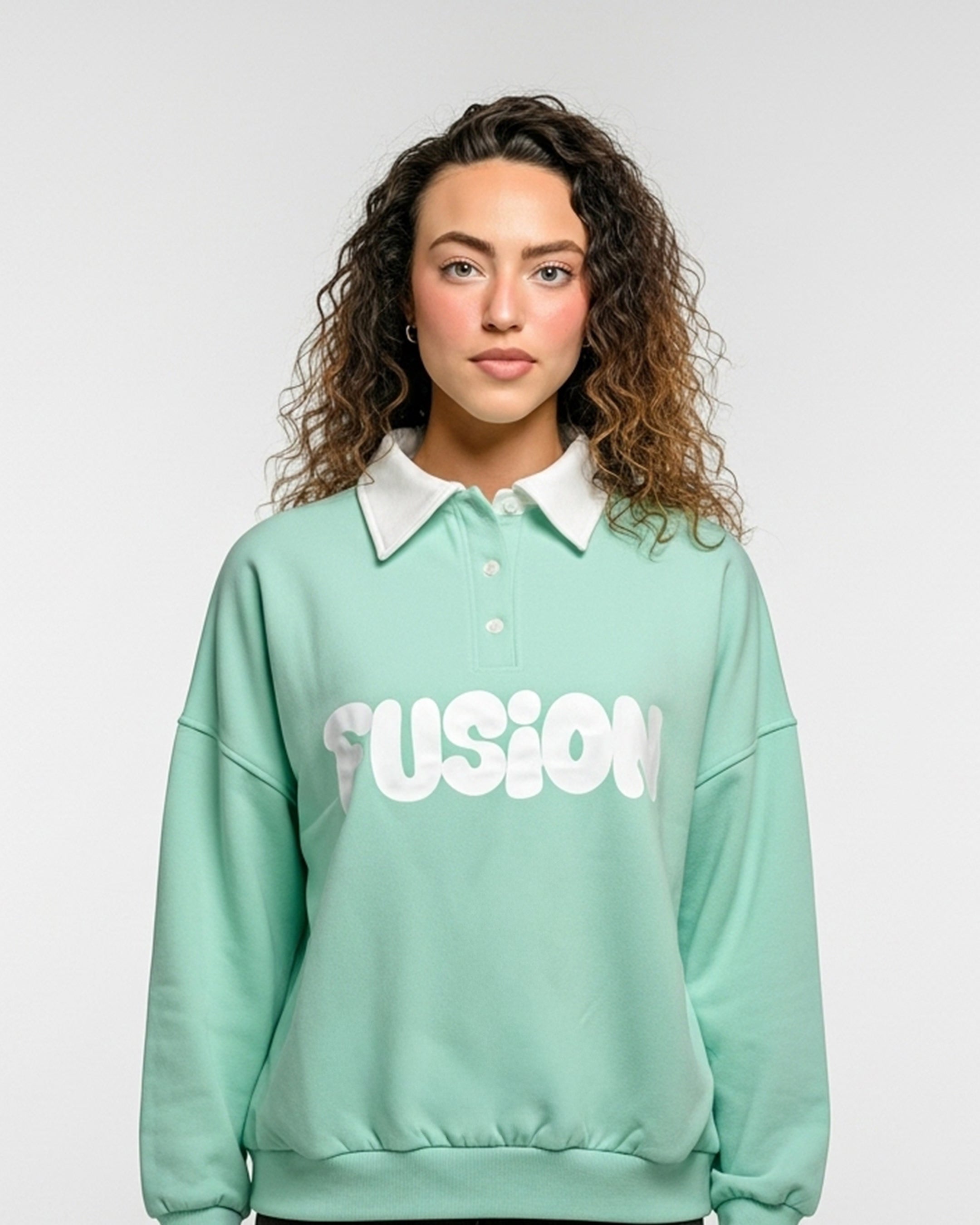 Fleece Polo Style Sweatshirt - FUSION - Aqua