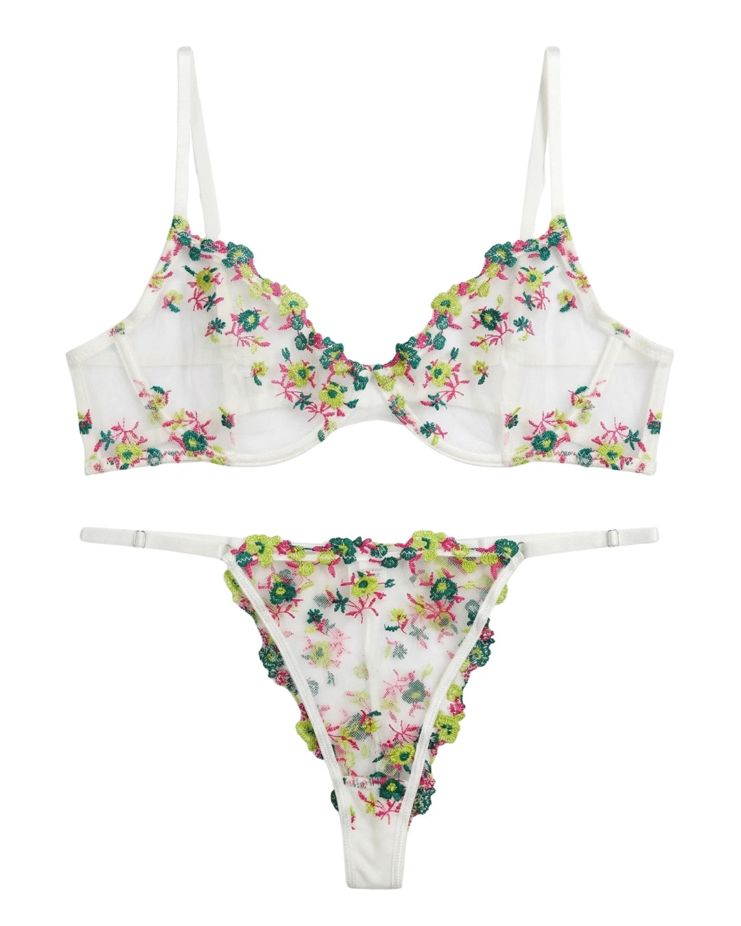 Non Padded Bra Set - Noir Rose - White