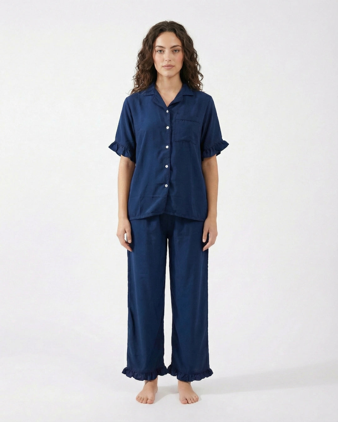 Half Sleeves PJ Set - Linen Comfort - Dark Blue