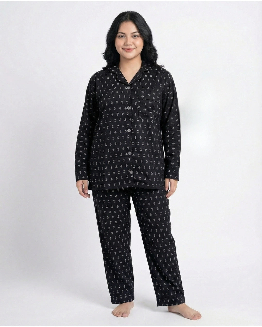 Linen Pajama Suit - Black Tulip