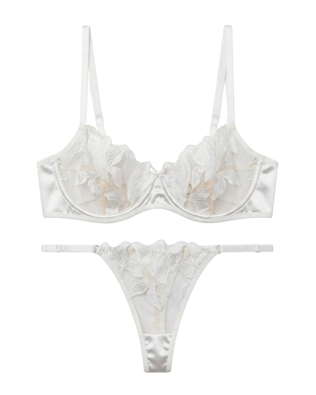 Non Padded Bra Set - Petal Luxe - White
