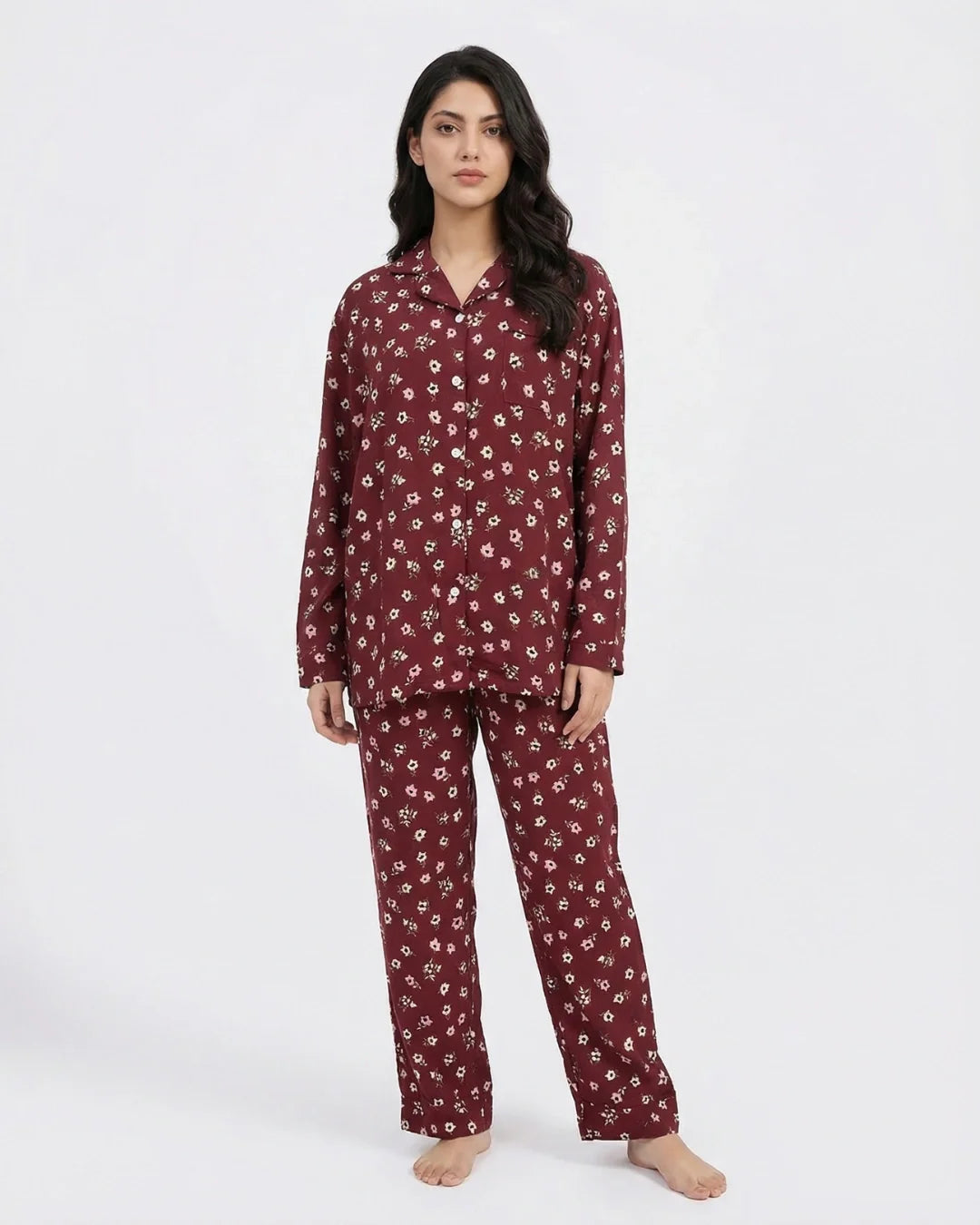 Linen Pajama Suit - Ruby Blossom