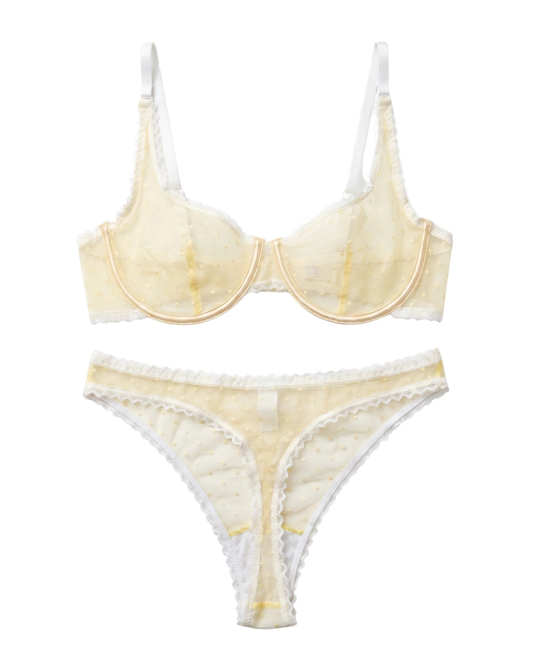 Non Padded Underwired Bra Set - Dot Mesh