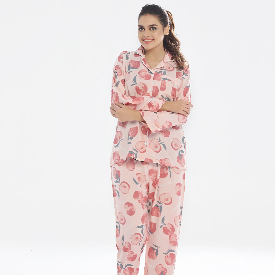 Linen Pajama Suit with Scrunchie - Crimson Grace