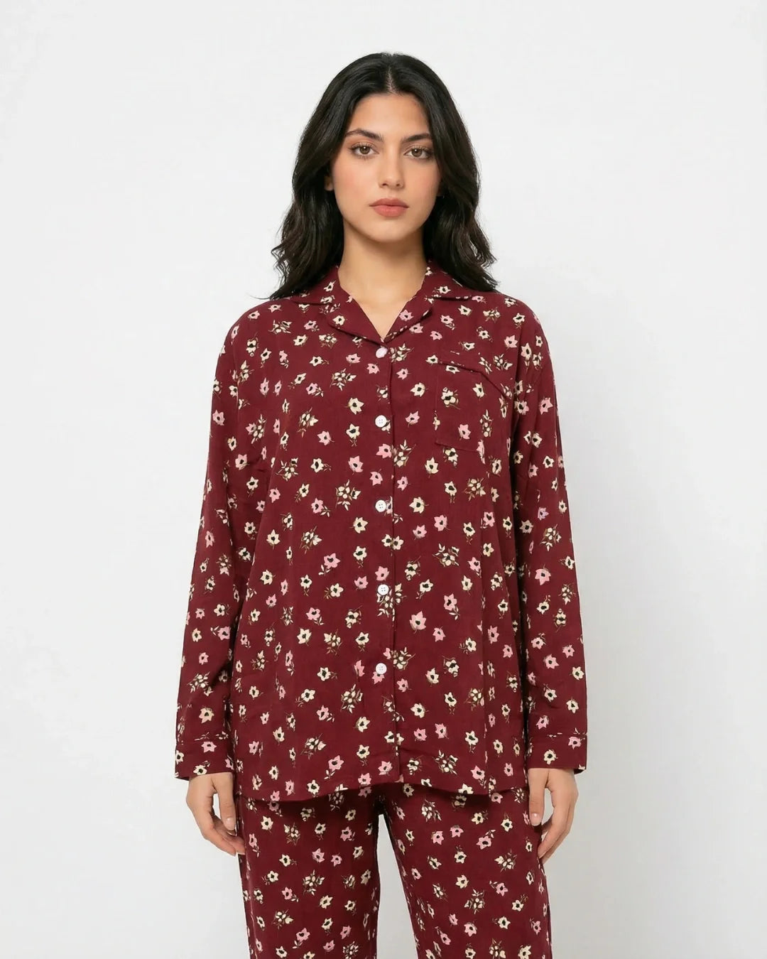 Linen Pajama Suit - Ruby Blossom