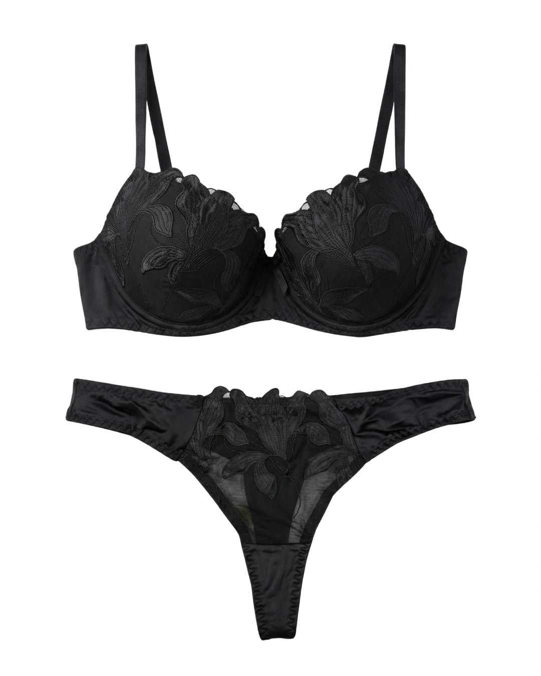 Padded Bra Set - Sapphire Bloom - Black