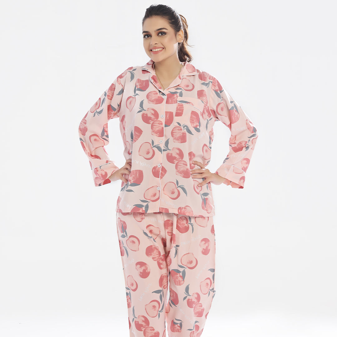 Linen Pajama Suit with Scrunchie - Crimson Grace