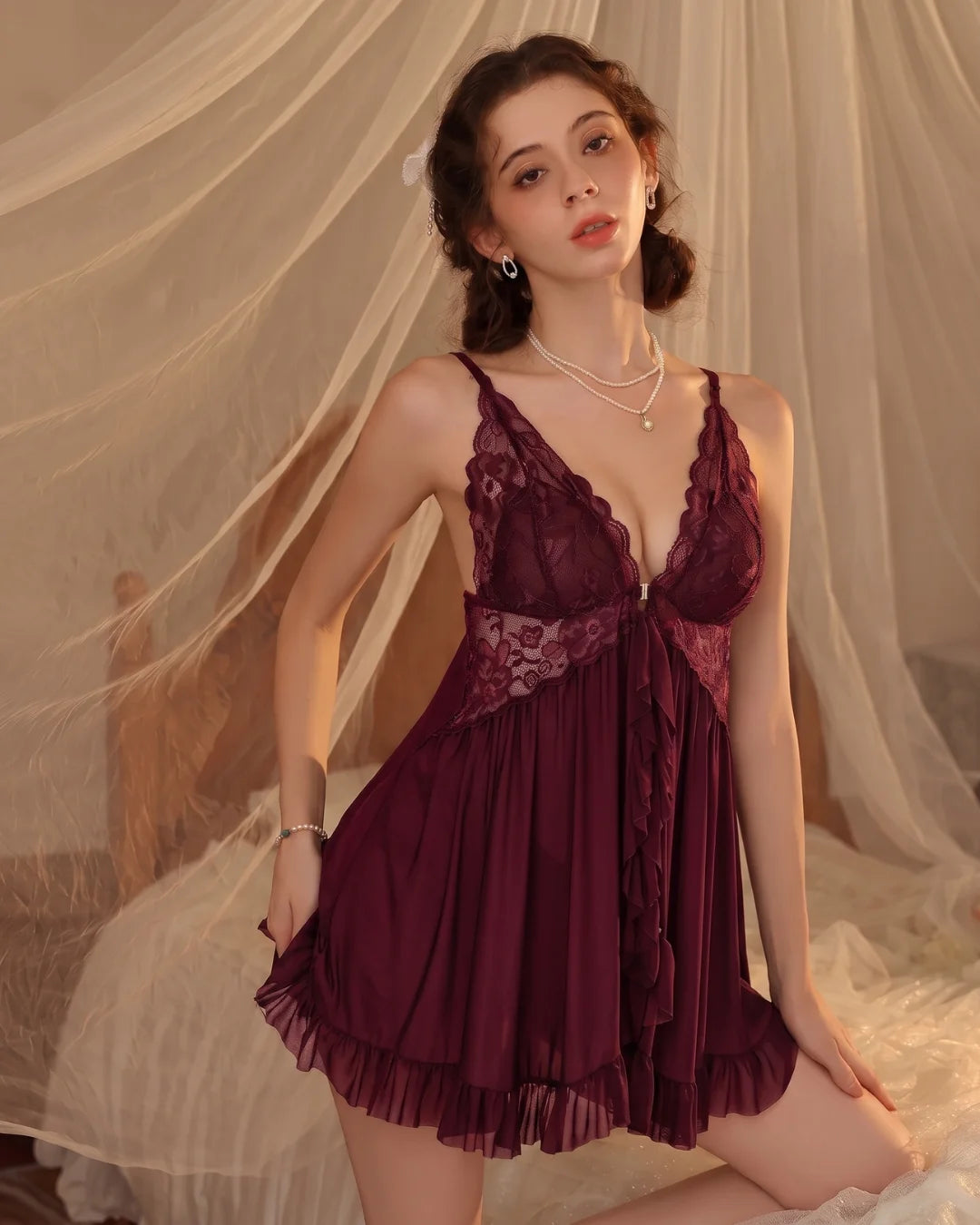 Babydoll Lingerie - Emerald - Maroon