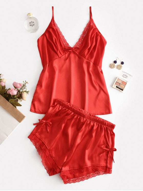 2 Piece Inner Top and Short Silk Cami Set