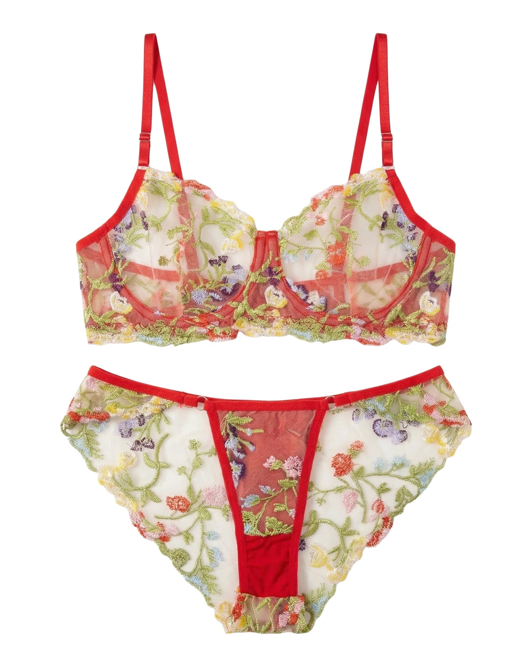 Non Padded Bra Set - Fiora - Red