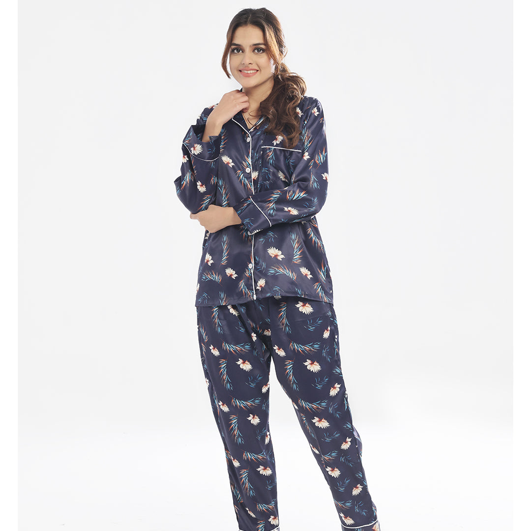 Sajiero Silk Pajama Suit with Scrunchie - Bloom Haven
