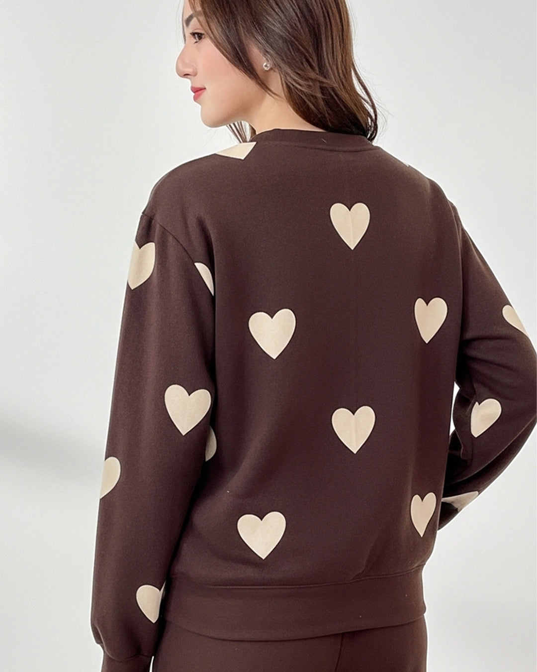 Fleece Pajama Set – Heart Cozy - Brown