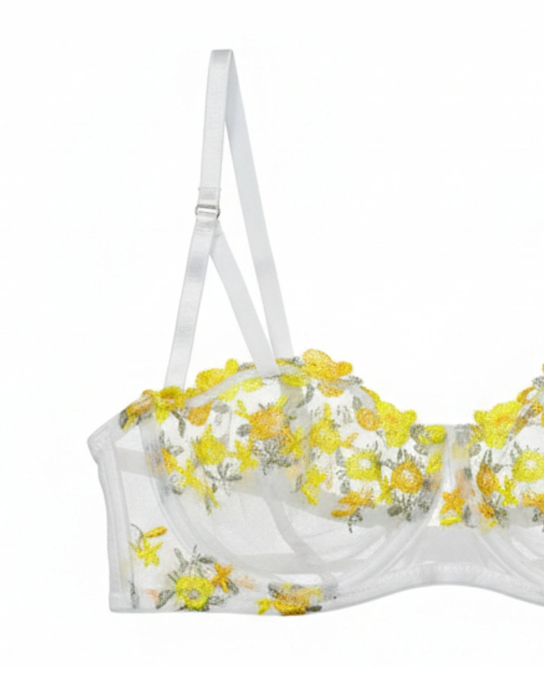 Non-Padded Bra - Embroidered Mesh - Yellow