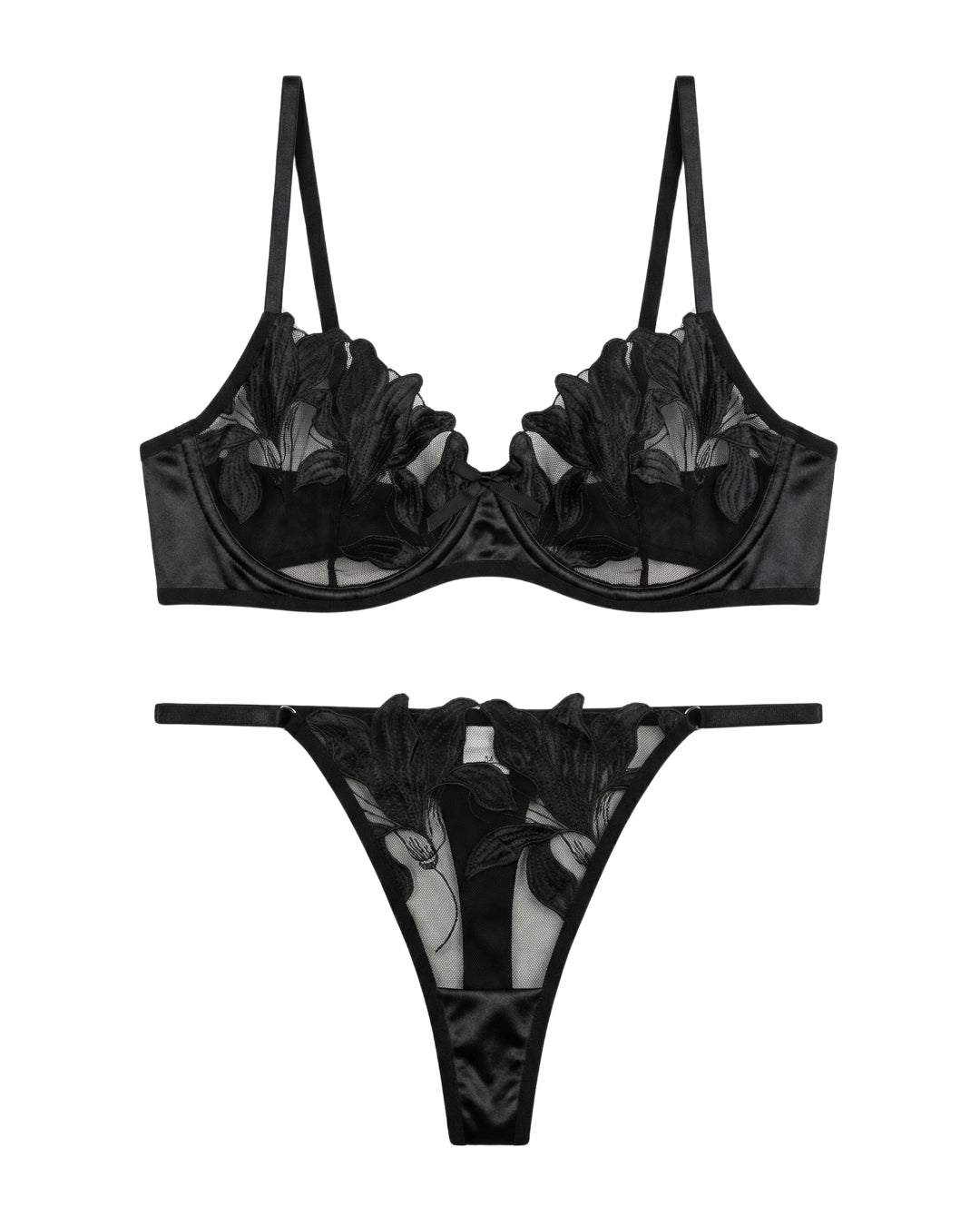 Non Padded Bra Set - Petal Luxe - Black