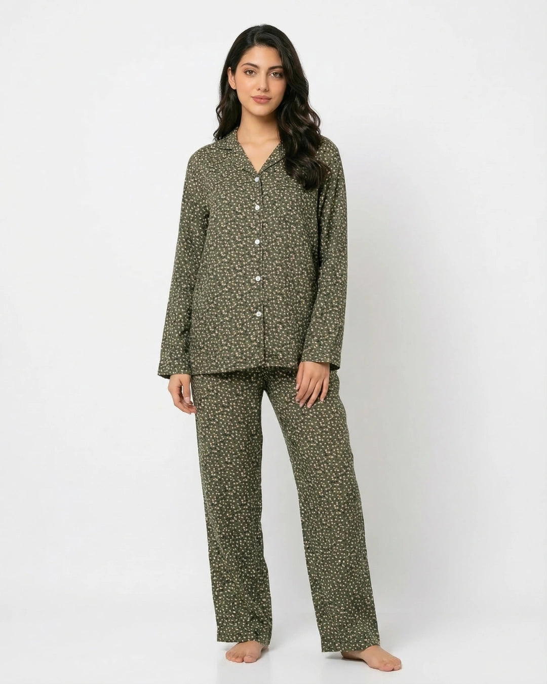 Linen Pajama Suit - Sleep Petal - Green
