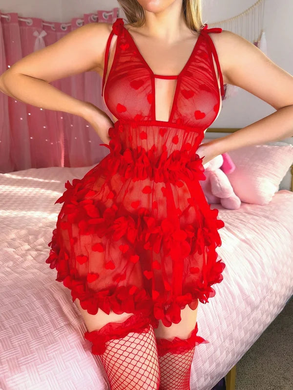 Babydoll Lingerie - Blossoms - Red
