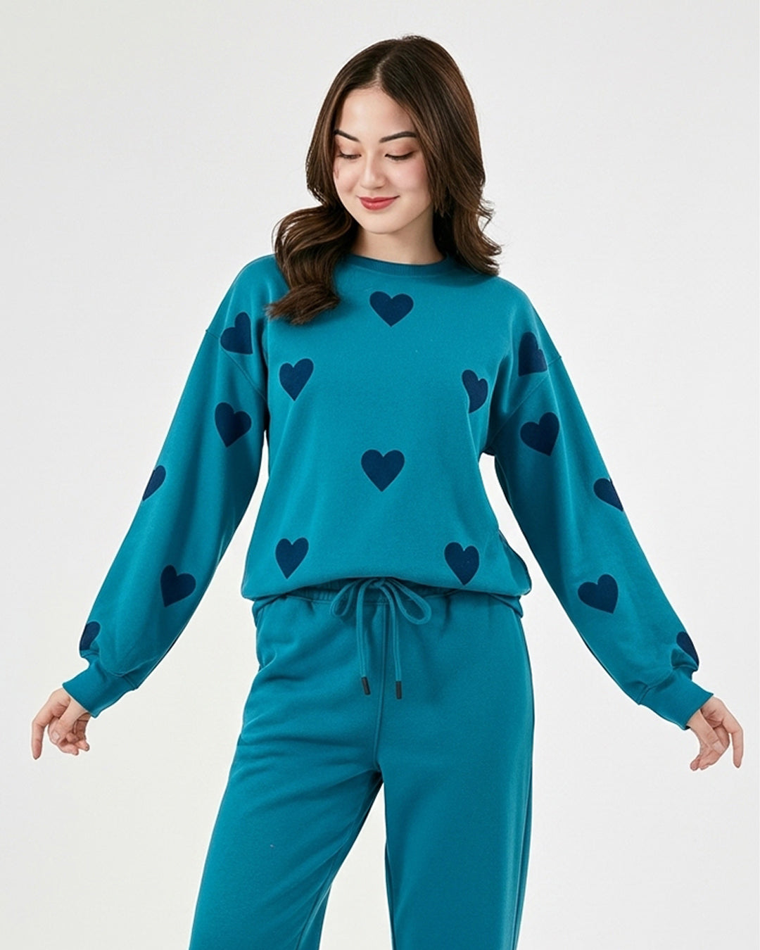 Fleece Pajama Set – Heart Cozy - Sea Green
