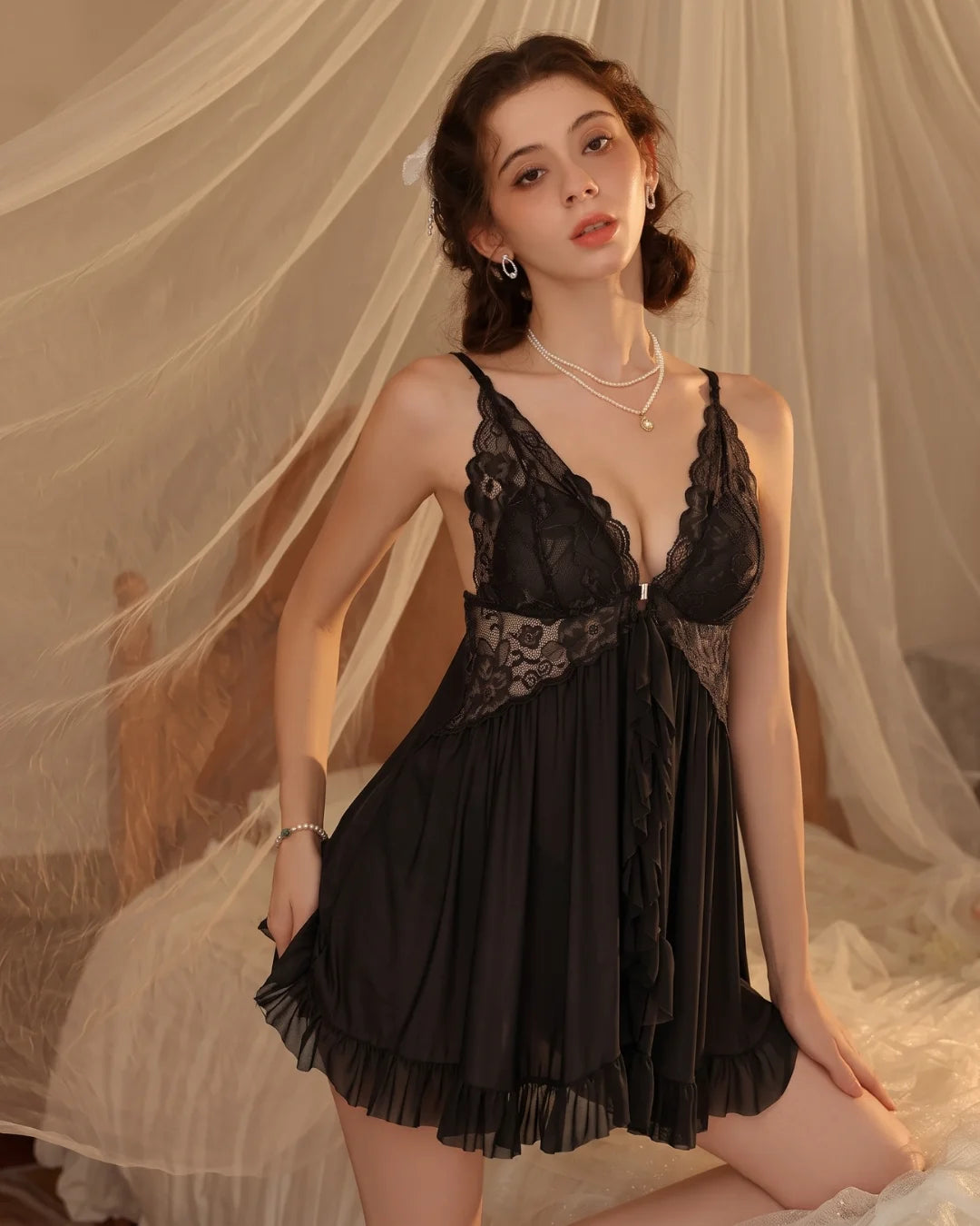 Babydoll Lingerie - Emerald - Black