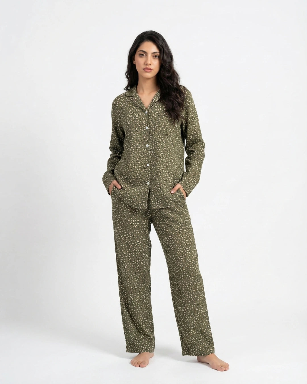Linen Pajama Suit - Sleep Petal - Green