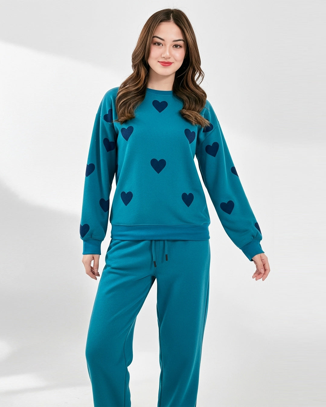 Fleece Pajama Set – Heart Cozy - Sea Green