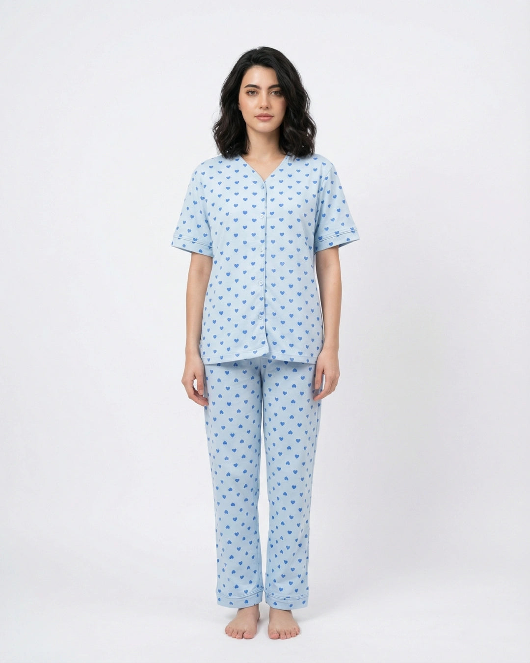 Cotton PJ Set - Heart Bliss - Blue