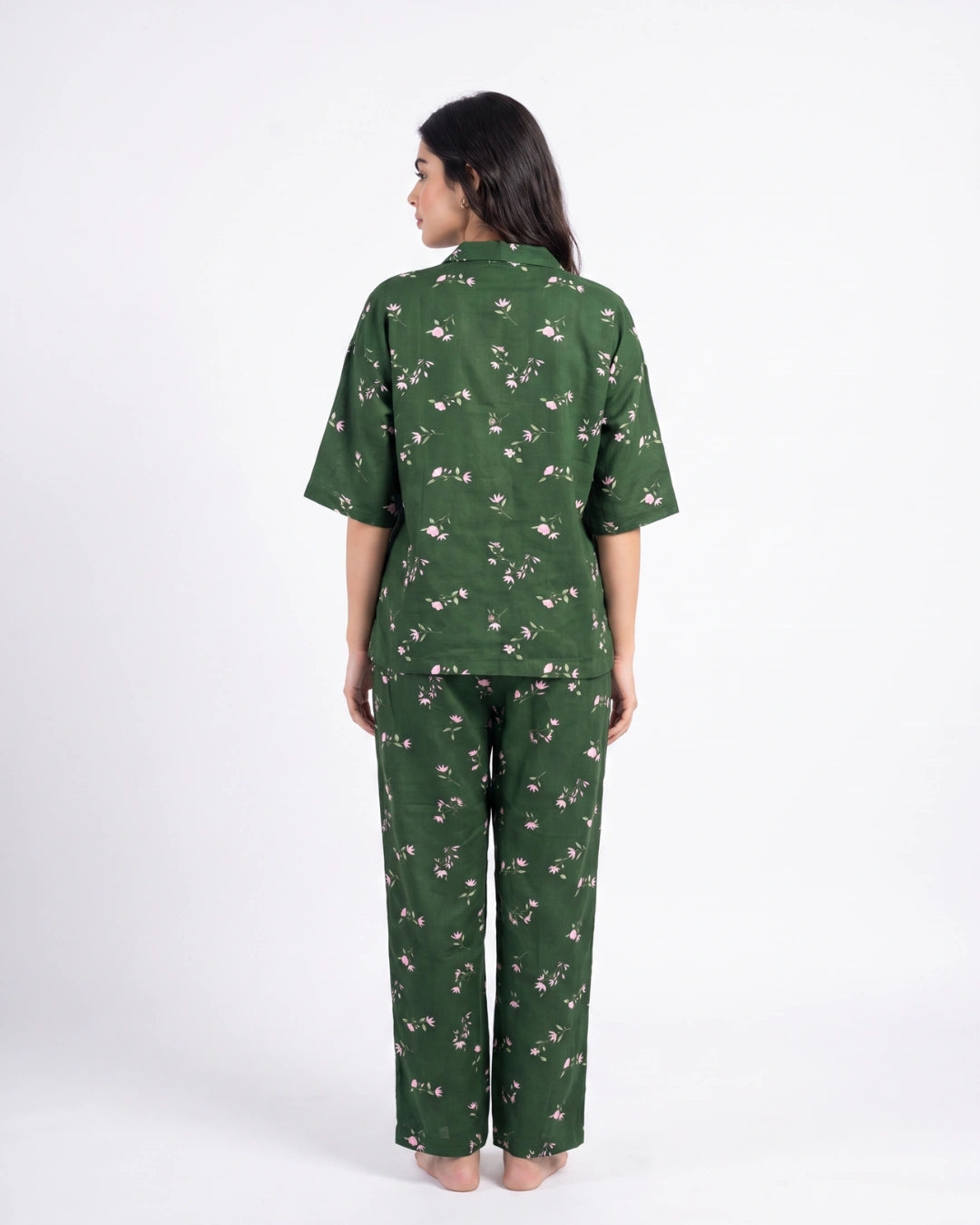Linen Oversized PJ Set - Floral Breeze - Green