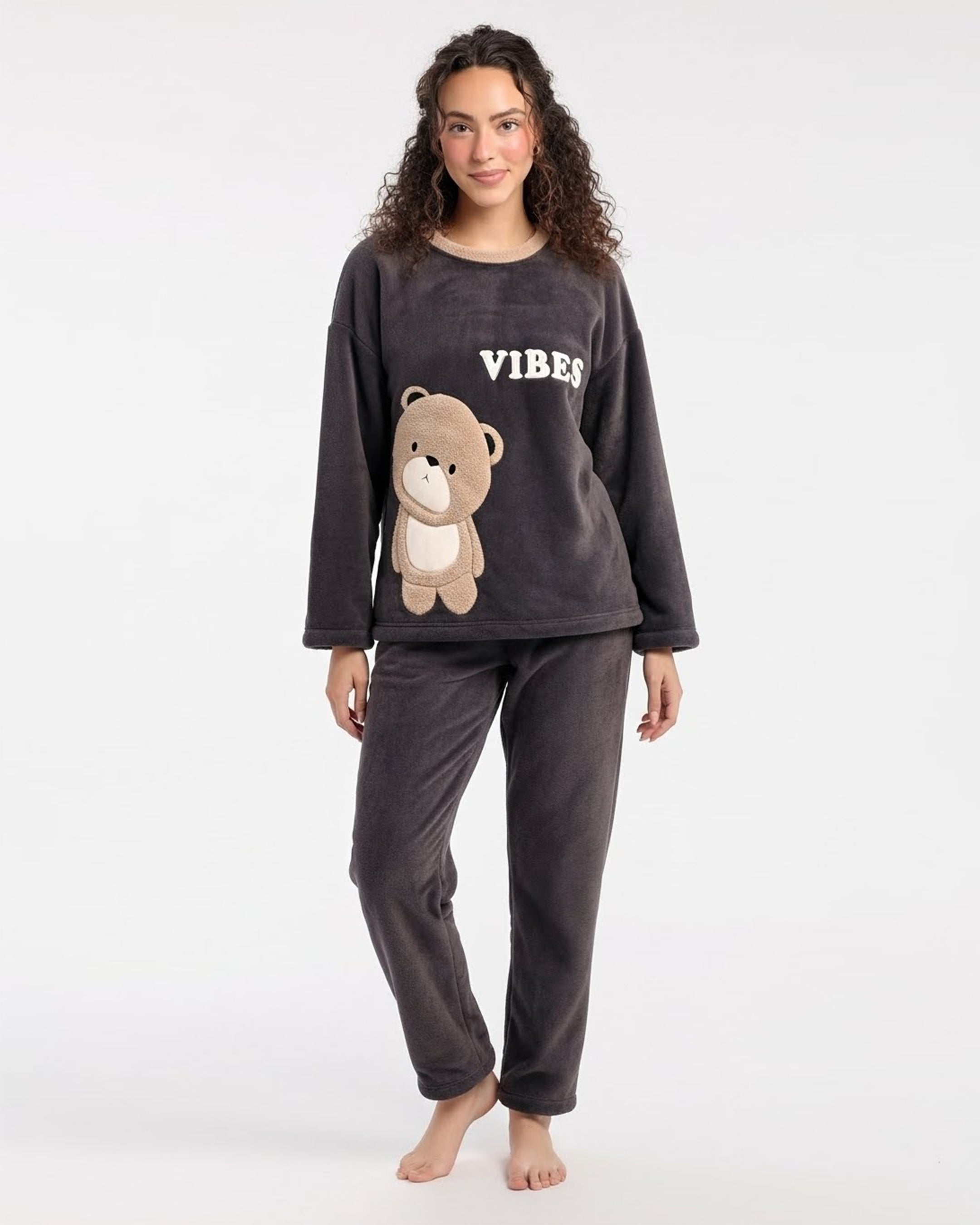 Fleece Long Sleeve Pajama Suit Dark Grey