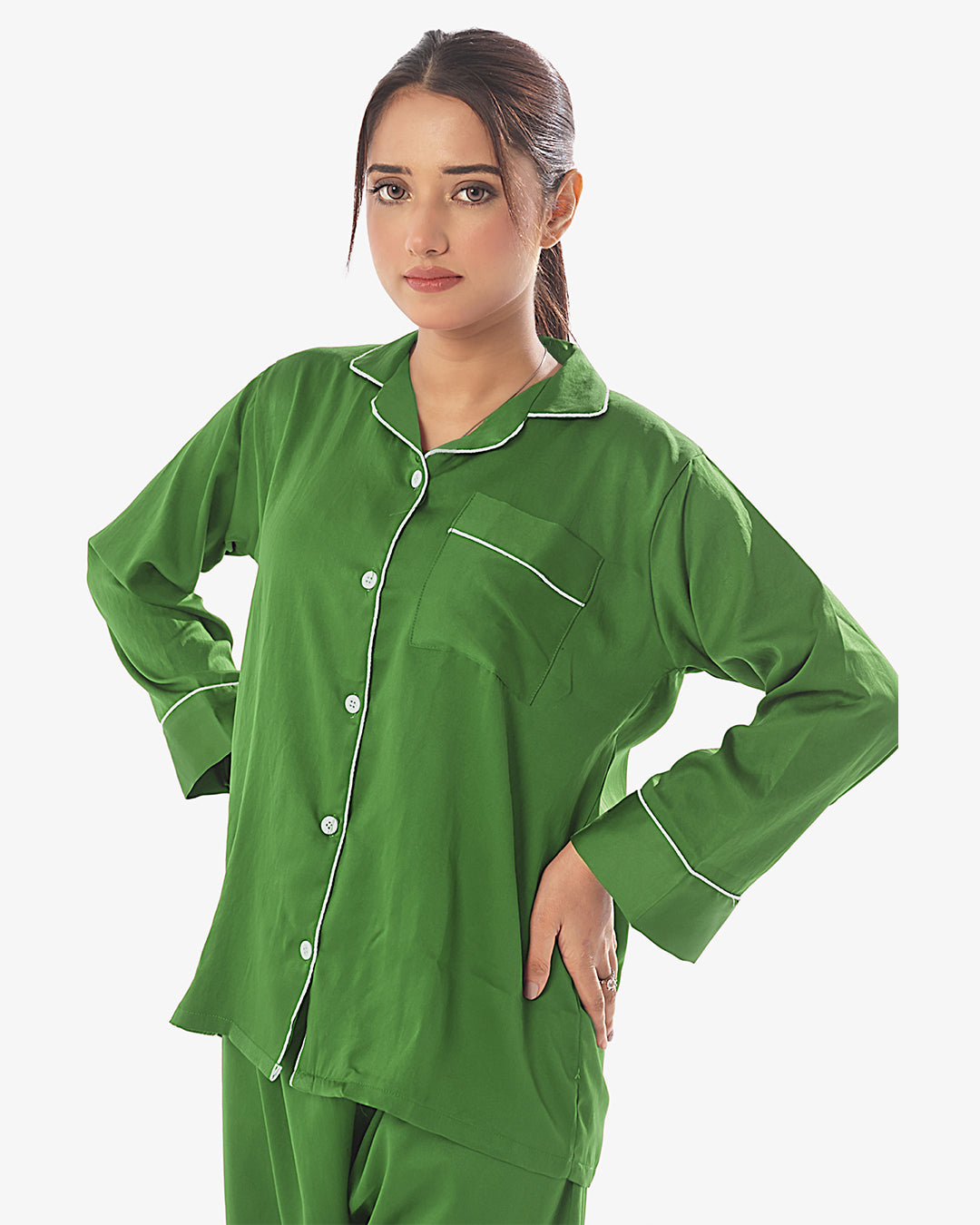 Sajiero Silk Pajama Suit with Scrunchie - Pearl
